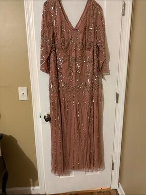 Roaman's Dusty Rose Sequin Maxi Dress NWT
